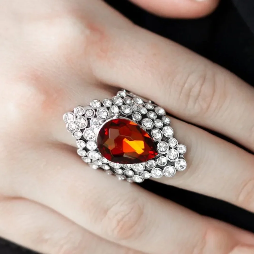 Hollywood Heiress Bling Orange Brown Stretchy Band Ring - Picture 1 of 2